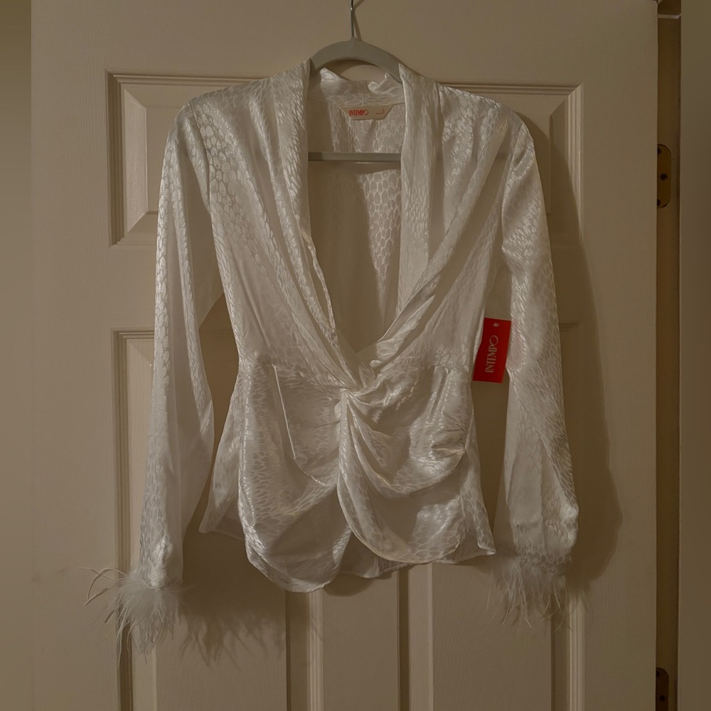 Intempo White Blouse with feather detail